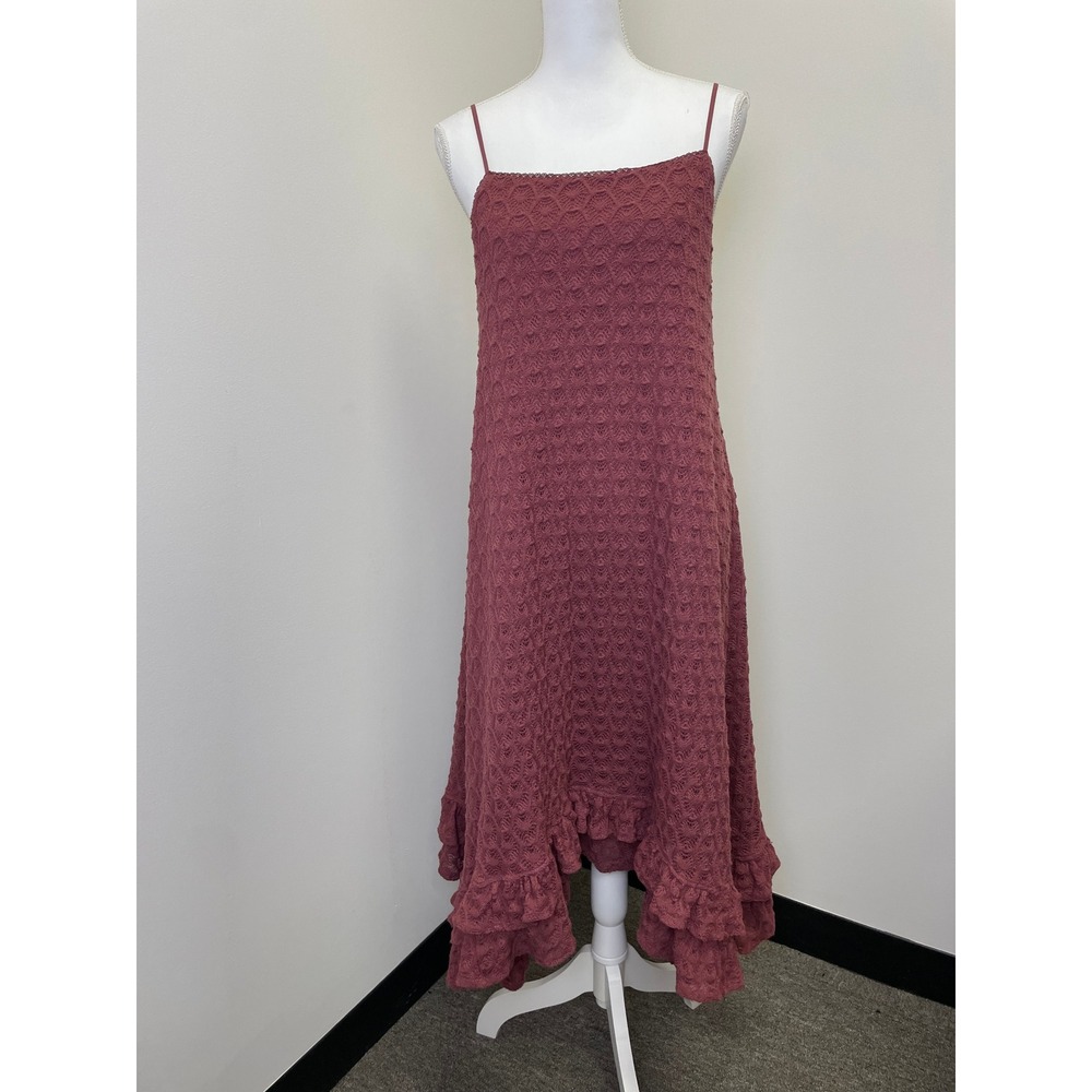 Anthropologie Crochet Dress  M Ruffle Hem Mauve Rose Boho Cottage Romantic